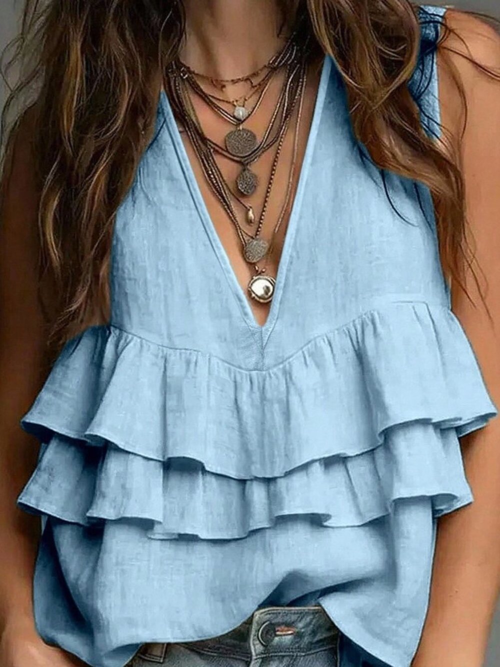 Baby Blue Elegant Casual Women's Tank Top